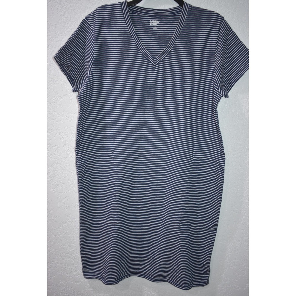 Lands' End SMALL 6-8 T-Shirt Pocket Dress Navy White Stripe Nautical Casual Swim